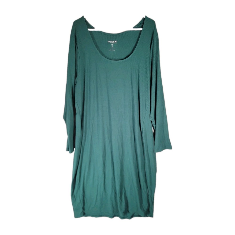 Torrid Super Soft Ribbed Knit Midi Dress Womens 4 4X Green Scoop Long Sleeve 26